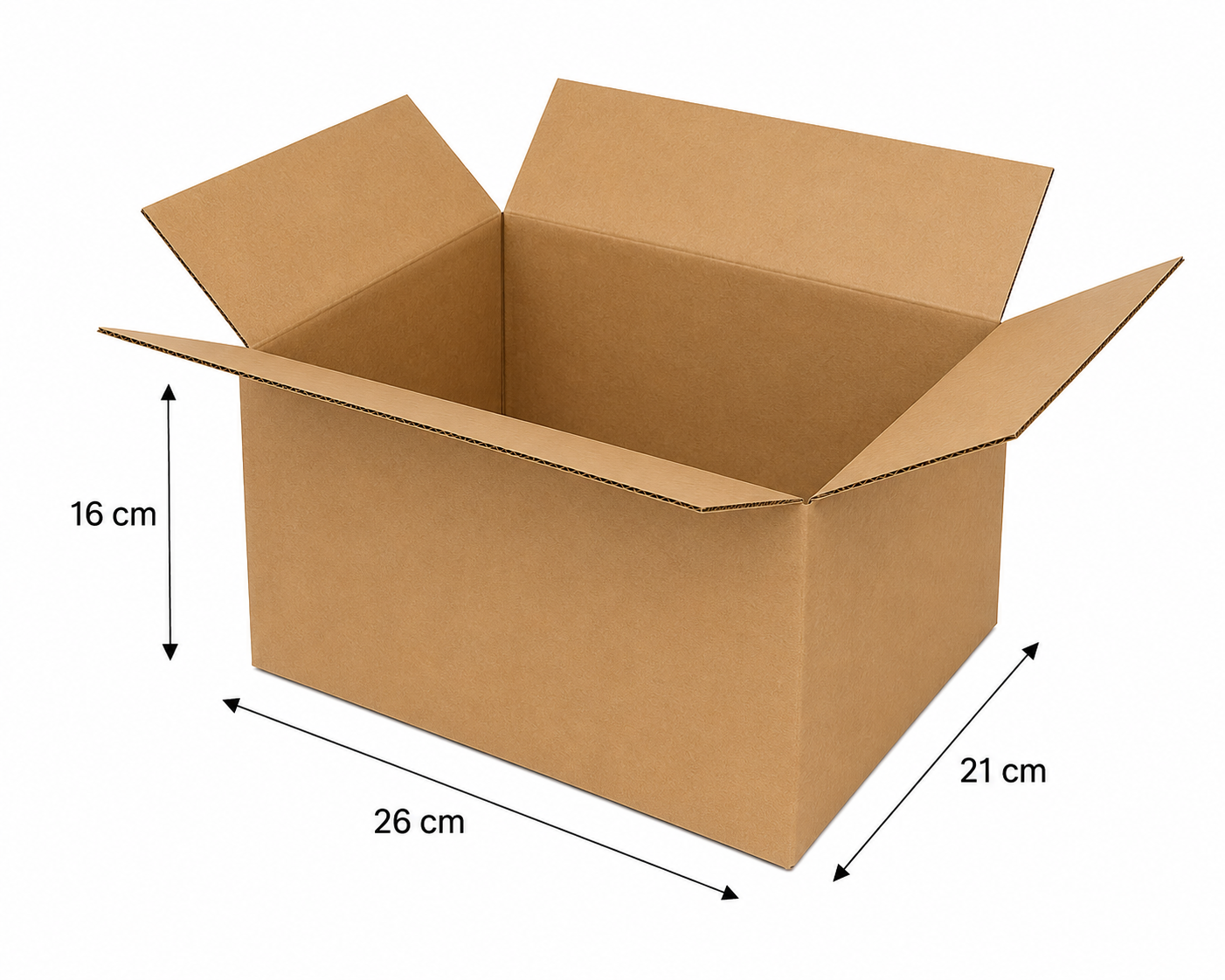 Caja rectangular pequeña de cartón corrugado 26 × 21 × 16 cm